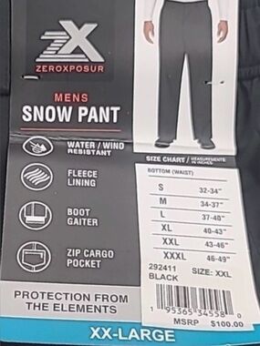 NWOT ZeroXposur Men's Snow Pants Black Size XXL Insulated Ski Snowboard